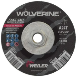 Weiler - 4-1/2" X 3/32" Wolverine Type 27 Cutting Wheel, A24T, 5/8"-11 Nut(Weiler 4 1 2 X 3 32 Wolverine Type 27 Cutting Wheel A24t 5 8 11 Nut)