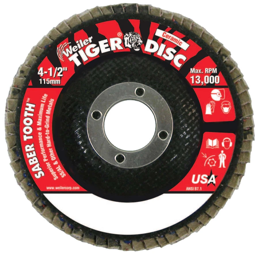 Weiler - Saber Tooth Ceramic Flap Discs, 4-1/2", 40 Grit, 7/8" Arbor, 13,000 rpm(Weiler saber tooth ceramic flap discs 4 1 2 40 grit 7 8 arbor 13 000 rpm) Weiler - Saber Tooth Ceramic Flap Discs, 4-1/2", 40 Grit, 7/8" Arbor, 13,000 Rpm(Weiler Saber Tooth Ceramic Flap Discs 4 1 2 40 Grit 7 8 Arbor 13 000 Rpm) -Seagear Marine Shop 22363